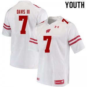 Youth Wisconsin Badgers NCAA #7 Danny Davis III White Authentic Under Armour Stitched College Football Jersey BF31W14EM